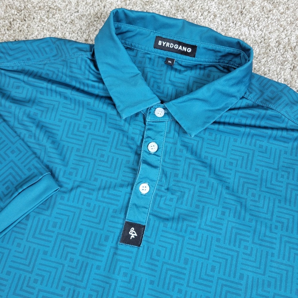 Byrdgang Mens XL Blue AOP Geometric Performance Stretch Golf Polo SS